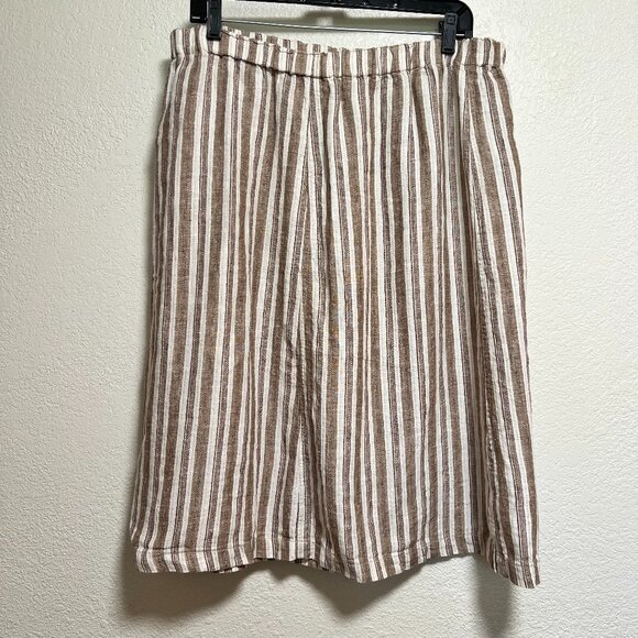 Coldwater Creek 100% Linen Striped Tan‎ White Skirt Womens Size M 10-12 - Picture 1 of 8